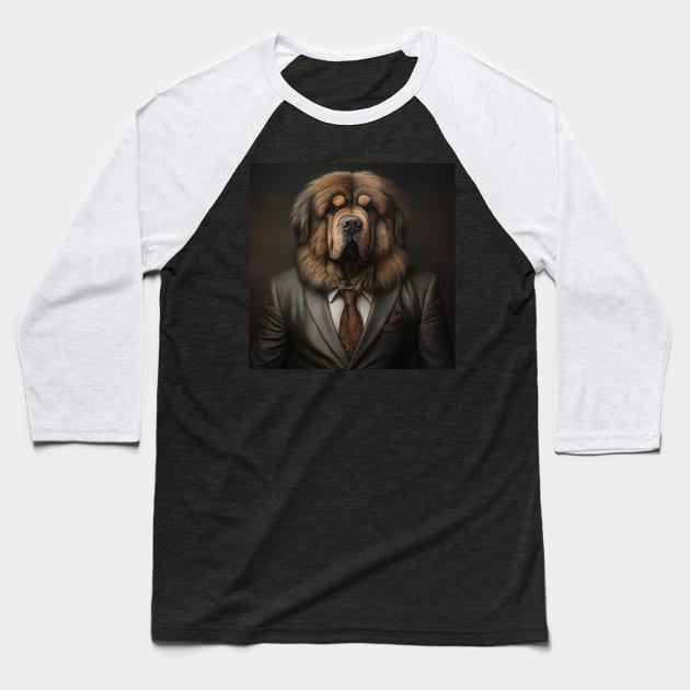 Tibetan Mastiff Dog in Suit Baseball T-Shirt by Merchgard